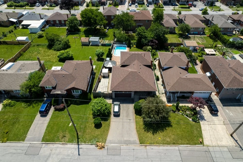 Aerial drone photo of a residential neighborhood